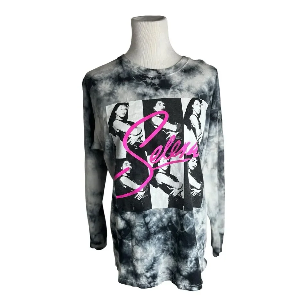 Selena Official Merch Tye Dye Tshirt Black Gray Pink Spellout Selena Large